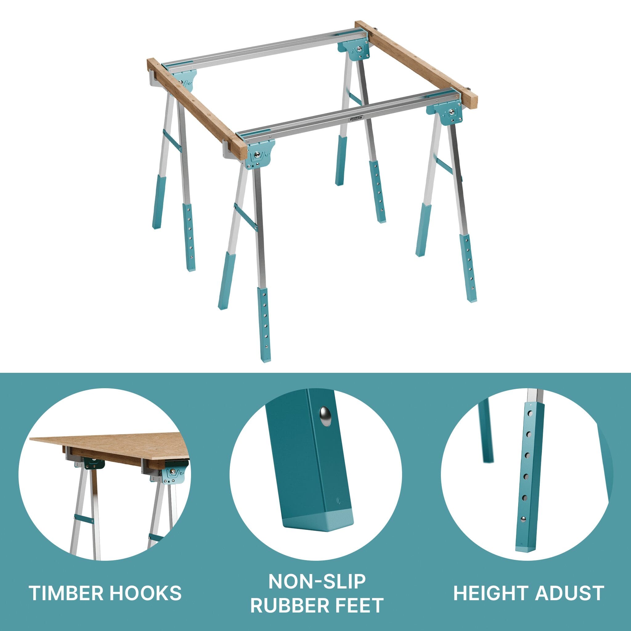 Sawhorse Timber Hooks Non Slip Feet Height Adjust