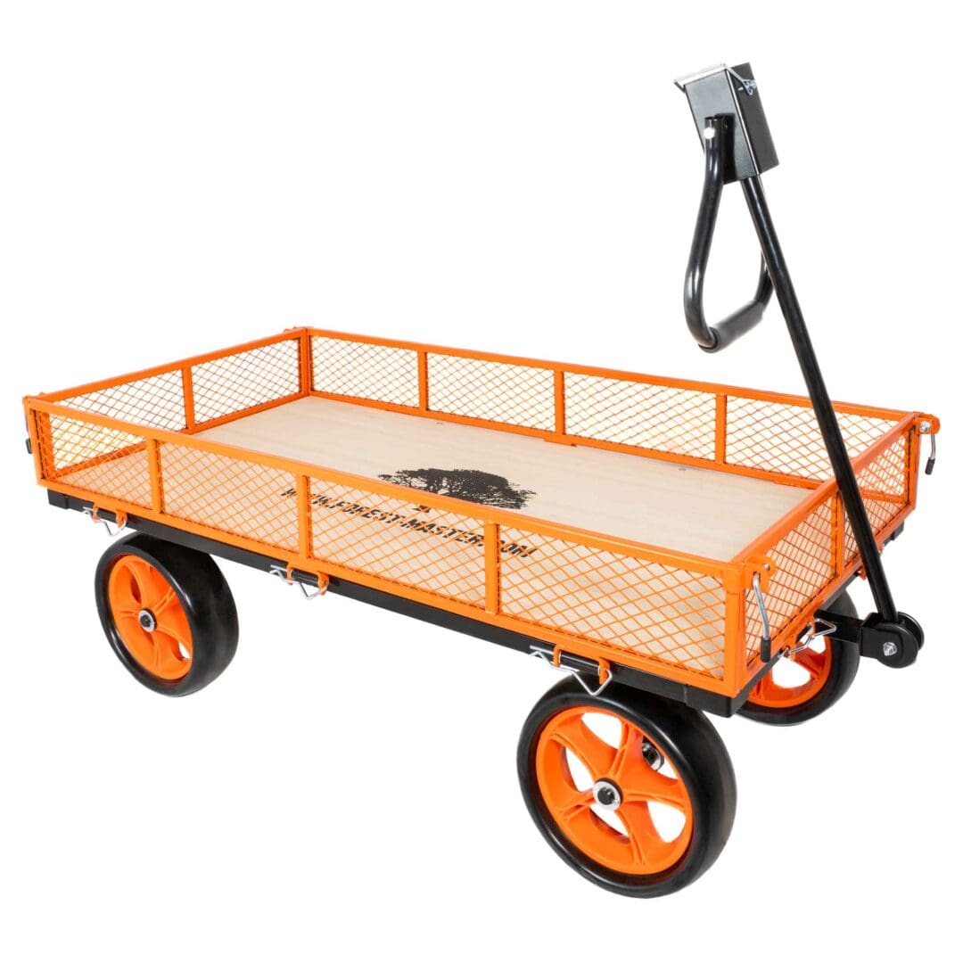 Garden Trolley Cart - Heavy-Duty Garden Cart/Wagon with Fold-Down Mesh Sides & All-Terrain Wheels