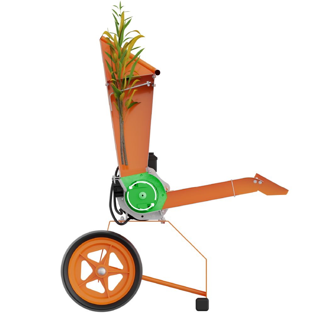 Wood chipper processing branches with leaves