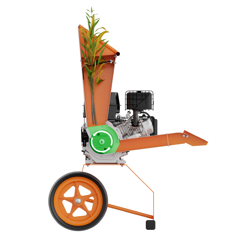 Wood chipper processing branches with leaves