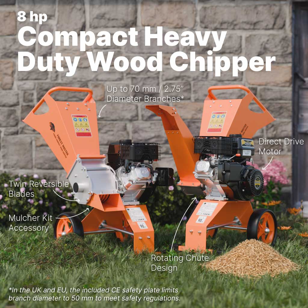 FM8DD Compact Heavy-Duty Petrol Wood Chipper & Mulcher