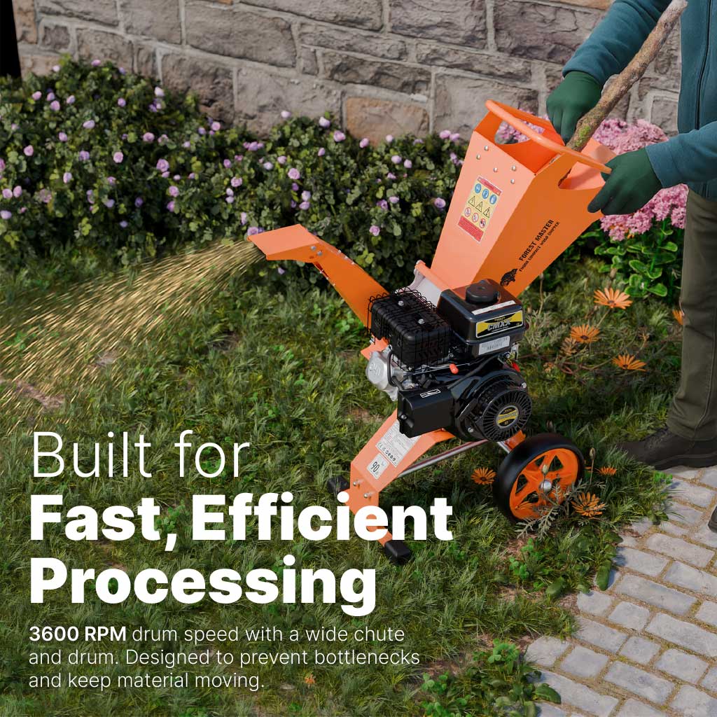 FM8DD Compact Heavy-Duty Petrol Wood Chipper & Mulcher
