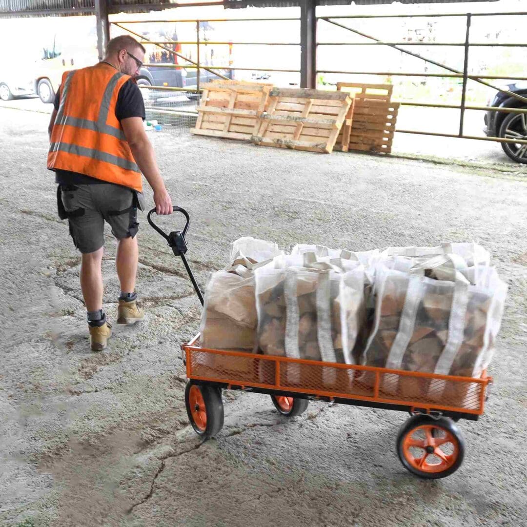 Garden Trolley Cart - Heavy-Duty Garden Cart/Wagon with Fold-Down Mesh Sides & All-Terrain Wheels