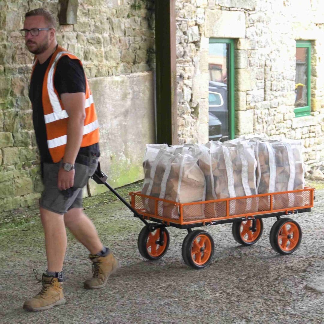 Garden Trolley Cart - Heavy-Duty Garden Cart/Wagon with Fold-Down Mesh Sides & All-Terrain Wheels