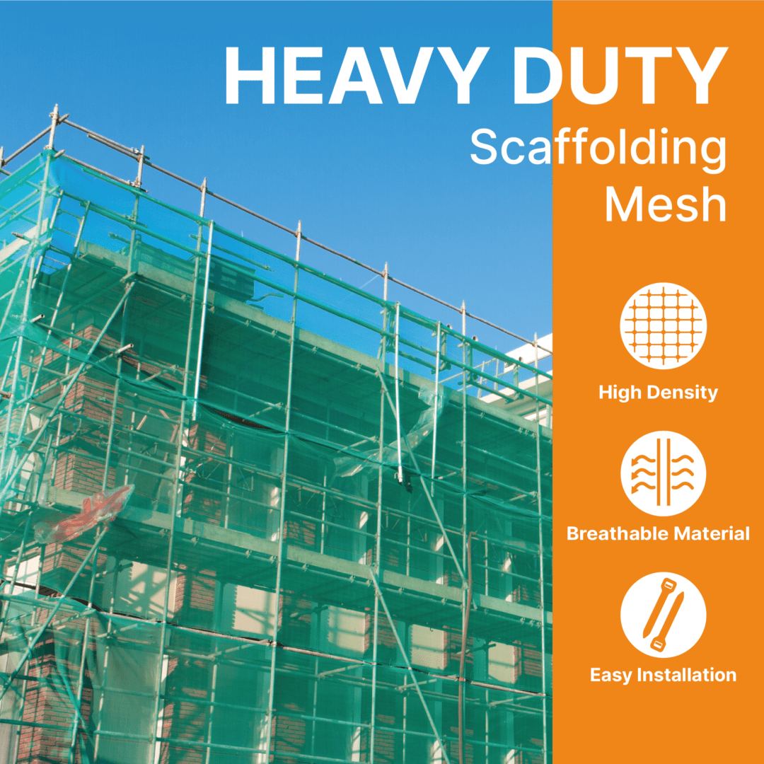 Heavy-Duty Green Scaffolding Debris Netting - 2m x 50m Roll