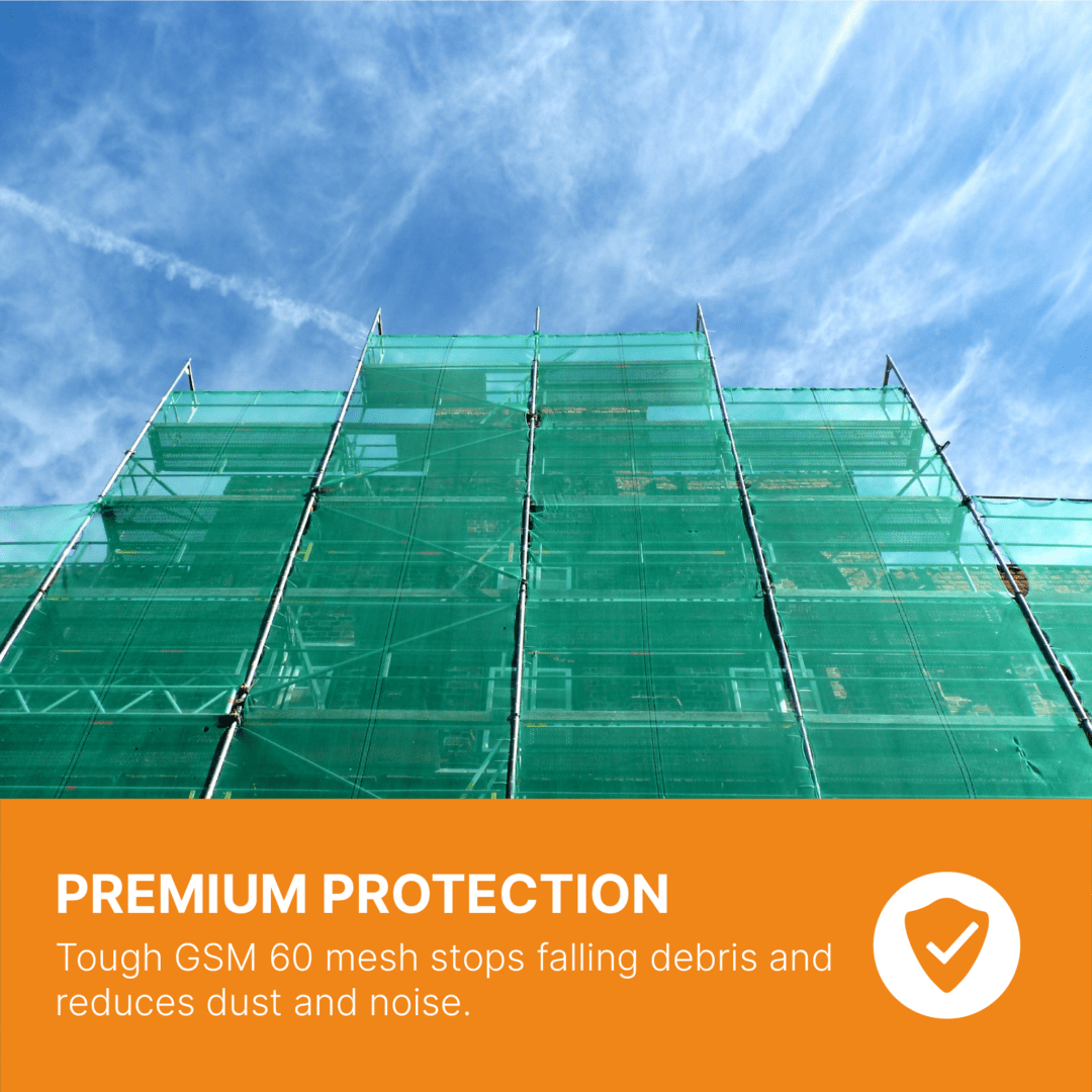 Heavy-Duty Green Scaffolding Debris Netting - 2m x 50m Roll
