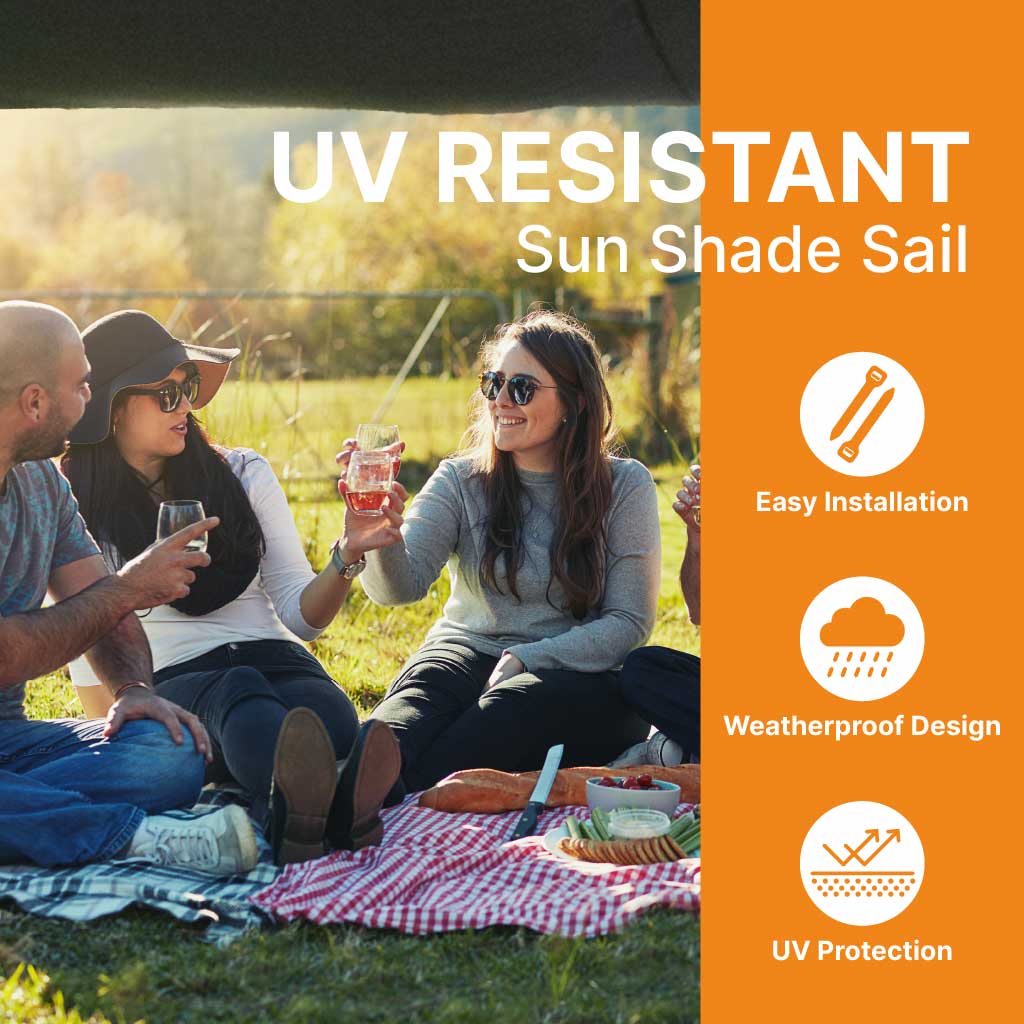 Shade Sail with Poles - UV-Resistant, Weatherproof Garden Canopy - Adjustable Telescopic Sun Shade for Patio, Camping & Events
