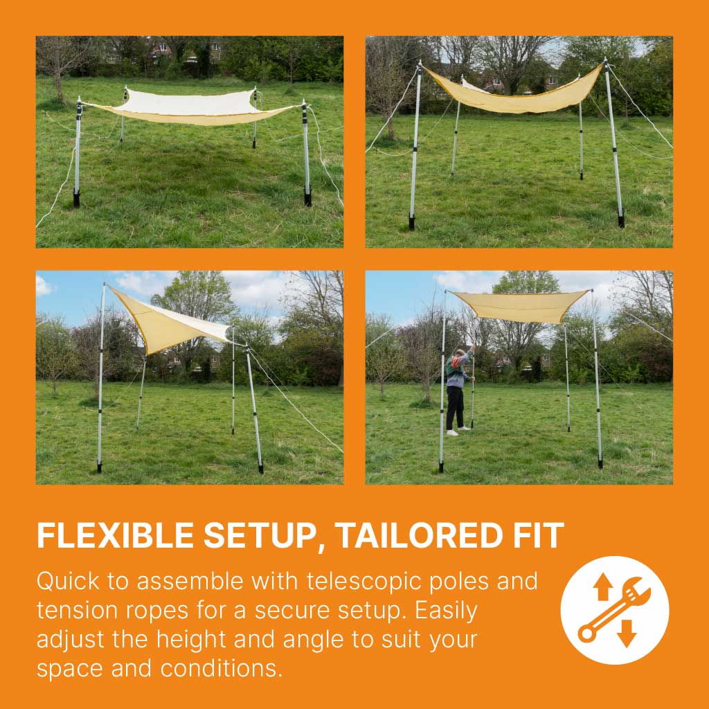 Shade Sail with Poles - UV-Resistant, Weatherproof Garden Canopy - Adjustable Telescopic Sun Shade for Patio, Camping & Events