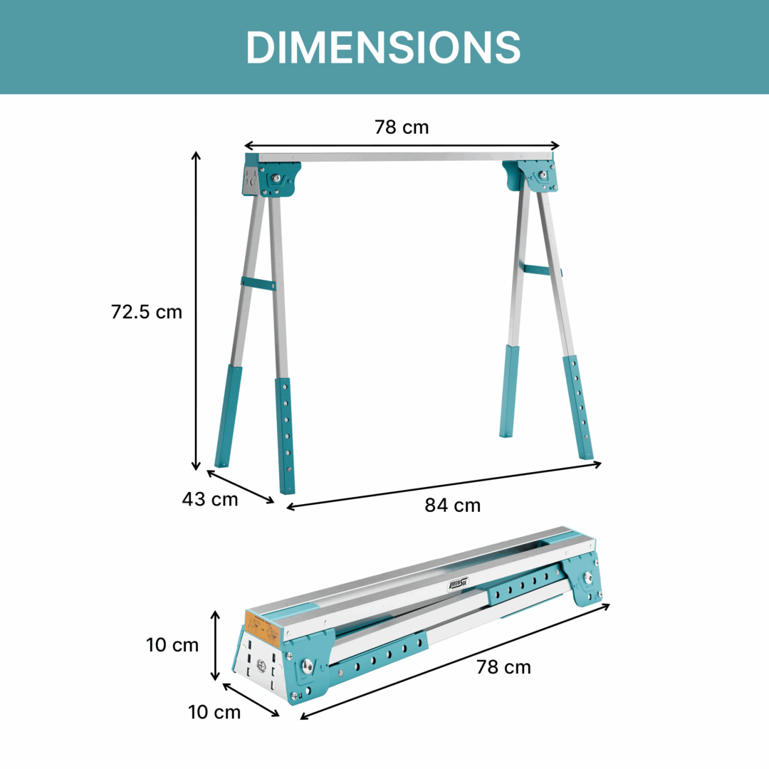 Folding Sawhorse Pair – Adjustable-Height Trestles with Timber Hooks & Non-Slip Feet | Portable Workbench Supports - Image 2